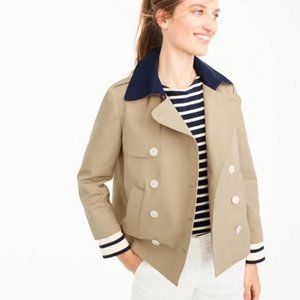 J. Crew Blue Collar Striped Cuff Cropped Trench Coat